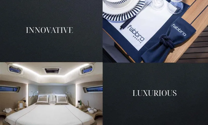 Therapy 1 Yacht Photos Pics Innovative and luxurious Fabbro F45 2024 yacht interior and dining setup.