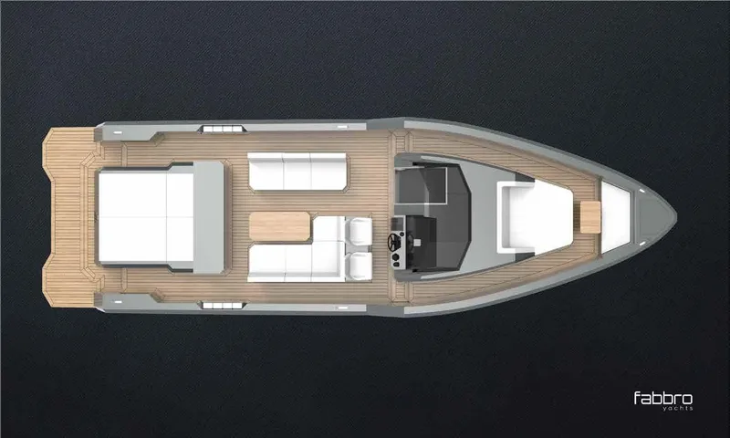 Therapy 1 Yacht Photos Pics Top view of 2024 Fabbro F45 luxury yacht design layout.