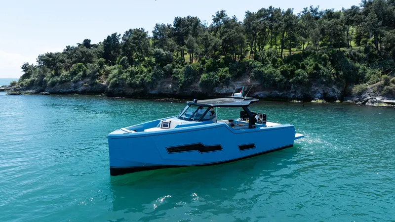 Therapy 1 Yacht Photos Pics 2024 Fabbro F45 yacht cruising in scenic coastal waters.