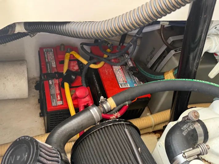Awol Yacht Photos Pics Engine compartment of 2003 Tiara Yachts 3100 Open LE with batteries and wiring.