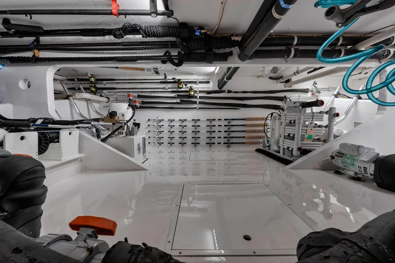 High Cotton Yacht Photos Pics 2015 Viking 92 EB HIGH COTTON- Rod Storage