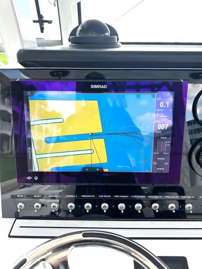  Yacht Photos Pics Simrad navigation display on 2022 Sea Pro 320 DLX Center Console boat.