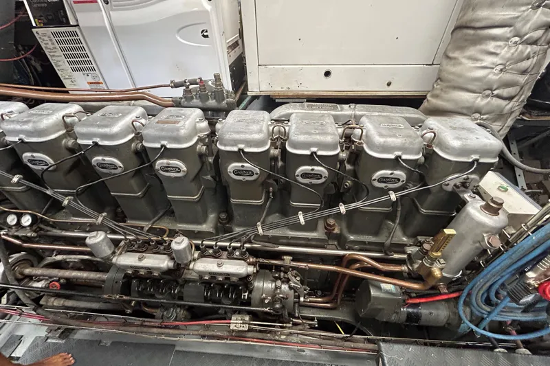 Le Kir Royal Yacht Photos Pics Engine room of a 1966 Full Displacement Motor Yacht, showcasing a Gardner engine.