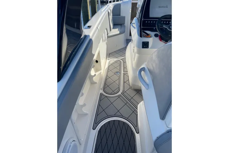 Roweboat Yacht Photos Pics 2010 Concept 4400 Sport Yacht interior with sleek seating and modern dashboard.