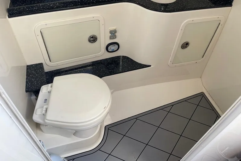 Roweboat Yacht Photos Pics 2010 Concept 4400 Sport Yacht bathroom with modern fixtures and sleek design.