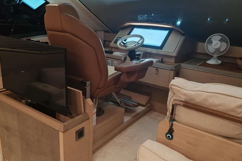  Yacht Photos Pics Luxurious helm station of 2015 Beneteau Monte Carlo 6 yacht with modern controls.