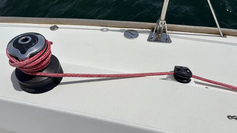 Seabird Yacht Photos Pics Winch and rope on 2012 J Boats J/95 sailboat deck.