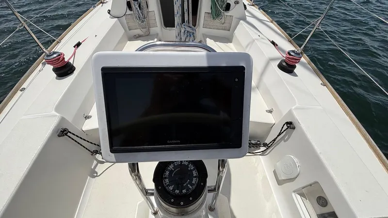 Seabird Yacht Photos Pics Cockpit of 2012 J Boats J/95 sailboat with navigation equipment.
