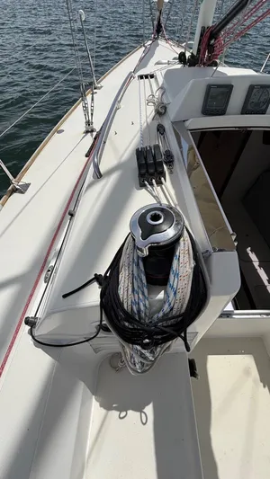 Seabird Yacht Photos Pics 2012 J Boats J/95 sailboat deck with winch and ropes.