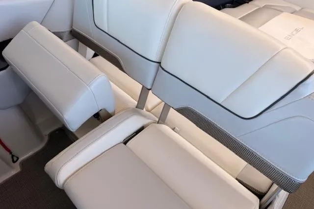  Yacht Photos Pics 2019 Formula 310 Bowrider I/O interior seating with white upholstery and modern design.