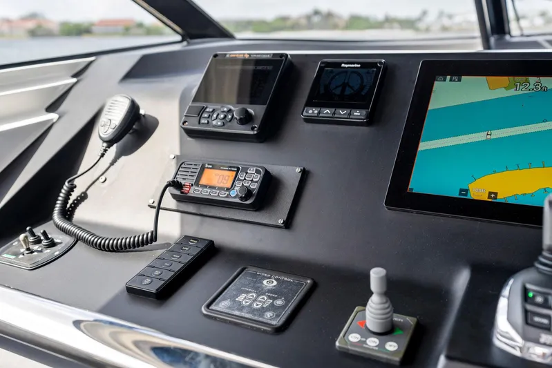 Libertas One Yacht Photos Pics Control panel of 2021 Sichterman Libertas 54 yacht with navigation and communication equipment.
