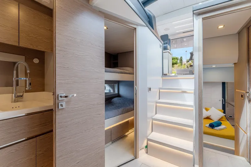  Yacht Photos Pics Luxurious interior of 2020 Filippetti S55S yacht with modern design and cozy cabins.