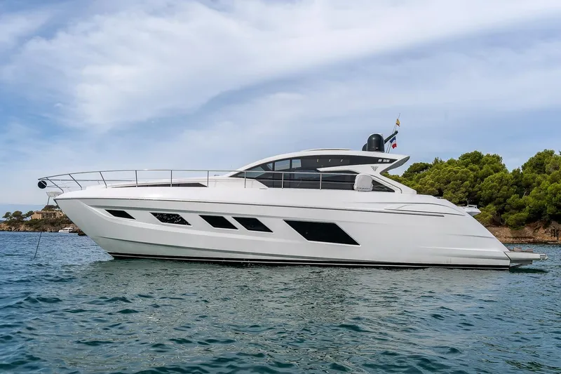  Yacht Photos Pics 2020 Filippetti S55S yacht on calm water, sleek design, scenic background.