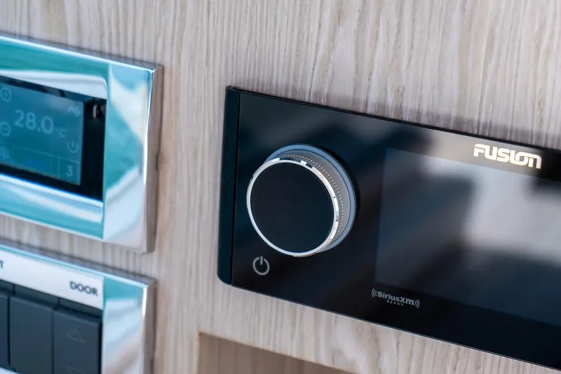  Yacht Photos Pics Control panel on 2020 Filippetti S55S yacht with Fusion audio system.