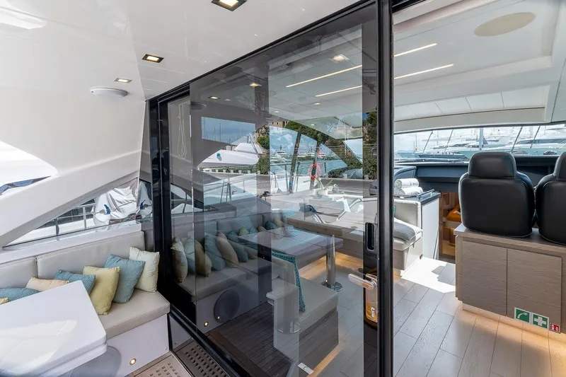  Yacht Photos Pics Luxurious 2020 Filippetti S55S yacht interior with plush seating and modern design.