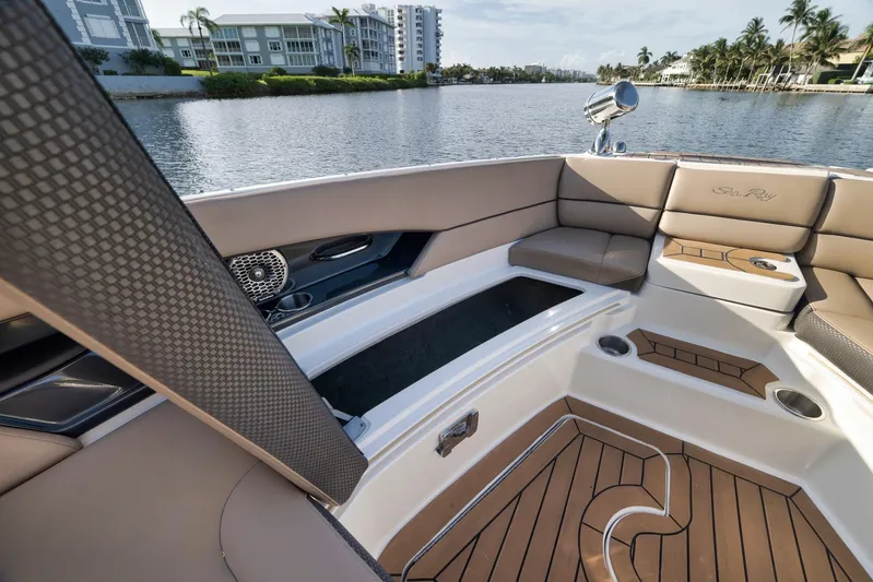  Yacht Photos Pics Luxurious 2016 Sea Ray 350 SLX boat interior with elegant seating and waterfront view.