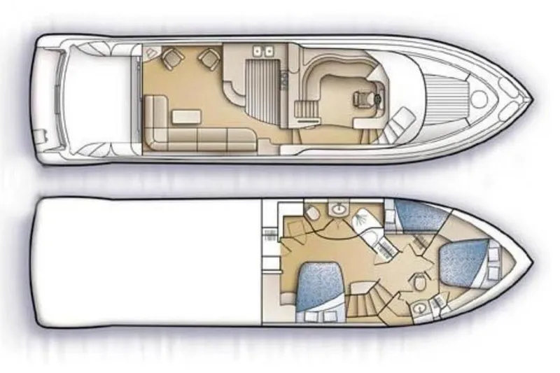  Yacht Photos Pics Floor plan of a 2001 Carver 570 Voyager Pilothouse yacht, showcasing interior layout.