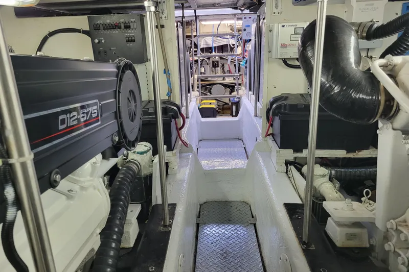  Yacht Photos Pics Engine room of a 2001 Carver 570 Voyager Pilothouse with D12-675 engine.