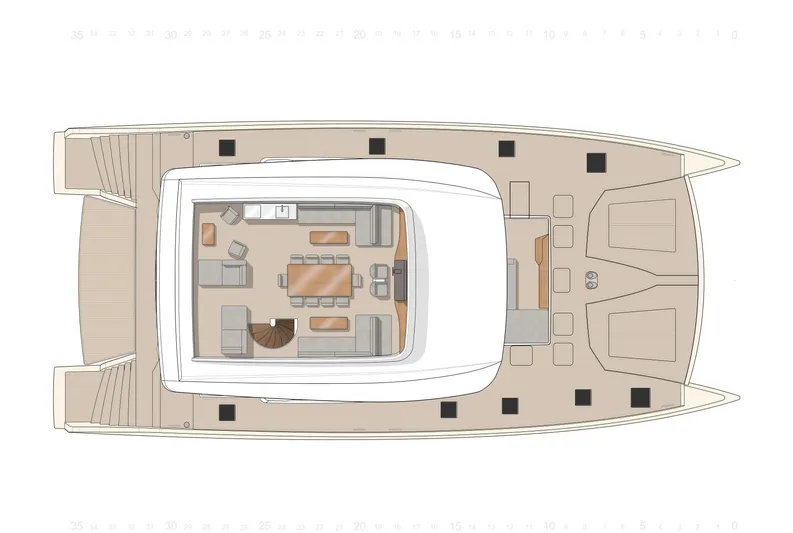 Long Island 86 Yacht Photos Pics Deck layout of 2026 JFA Yachts Long Island 86, featuring spacious seating and dining areas.