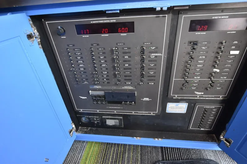 For Reel Yacht Photos Pics Electrical control panel on a 1997 Viking 50 Convertible boat.