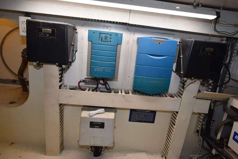 For Reel Yacht Photos Pics Electrical equipment inside a 1997 Viking 50 Convertible boat.