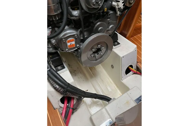 Arrow Yacht Photos Pics Engine compartment of 2008 Jeanneau Sun Odyssey 45 sailboat, showing mechanical components.