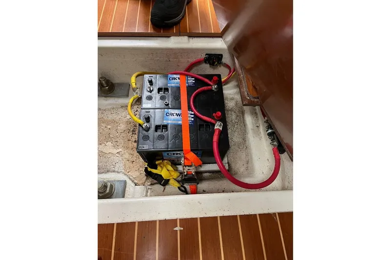 Arrow Yacht Photos Pics Battery compartment of a 2008 Jeanneau Sun Odyssey 45 sailboat with wiring connections.