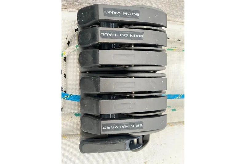 Arrow Yacht Photos Pics Close-up of rope clutches on a 2008 Jeanneau Sun Odyssey 45 sailboat.