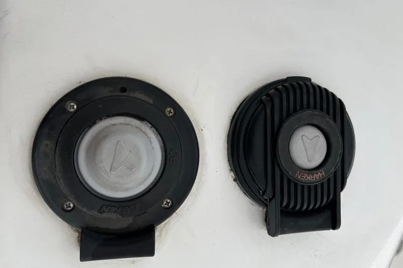 Arrow Yacht Photos Pics Close-up of deck fittings on a 2008 Jeanneau Sun Odyssey 45 sailboat.