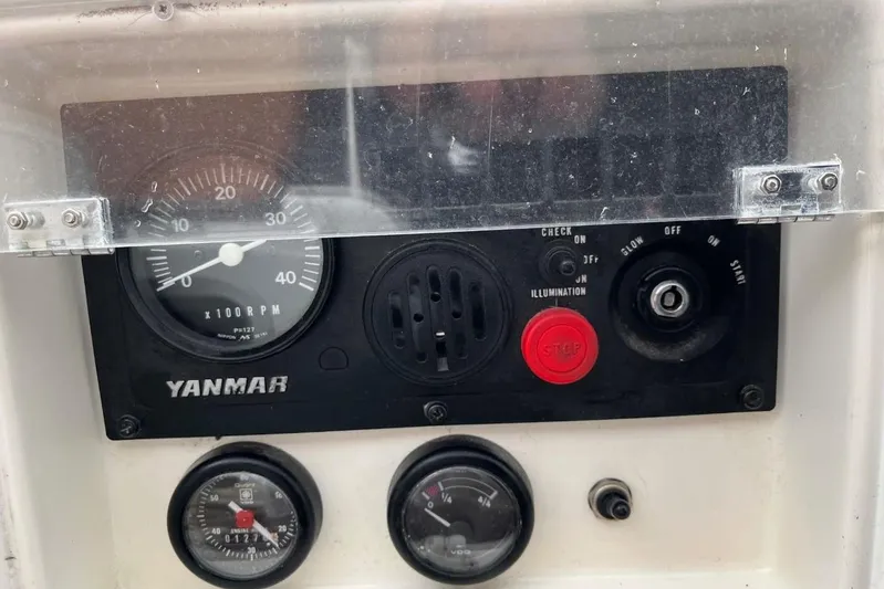 Arrow Yacht Photos Pics Control panel of a 2008 Jeanneau Sun Odyssey 45 sailboat with Yanmar engine gauges.