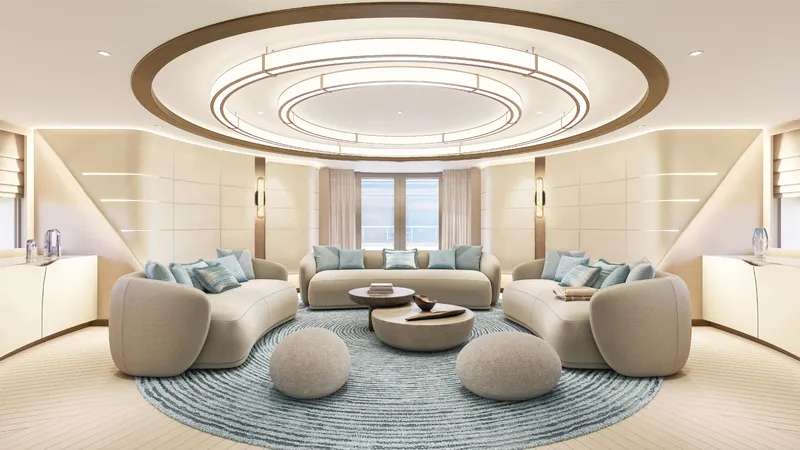  Yacht Photos Pics Luxurious interior of 2027 ISA Sportiva 66 yacht with modern design and elegant furnishings.