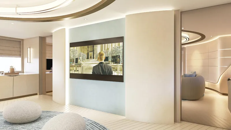  Yacht Photos Pics Luxurious interior of ISA Sportiva 66 yacht, featuring modern design and elegant furnishings, 2027 model.