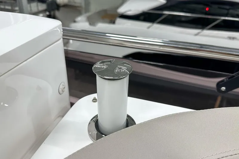 F45021 Yacht Photos Pics Close-up of a 2021 Princess F45 yacht's deck detail with stainless steel fittings.