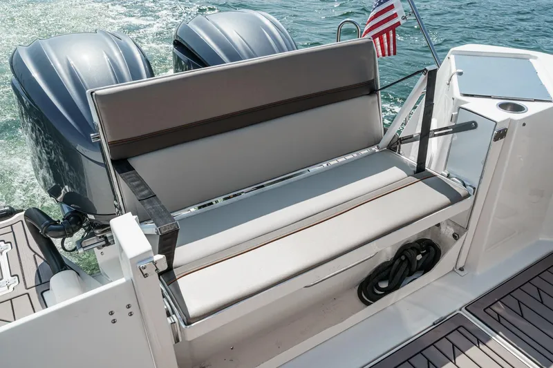 Sea Horse Yacht Photos Pics 2023 Cutwater 288 Coupe LE boat with rear seating and dual outboard engines.