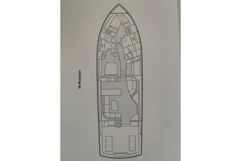 Ala-ash Yacht Photos Pics Floor plan of 2003 Post Flybridge Convertible boat, showcasing interior layout.