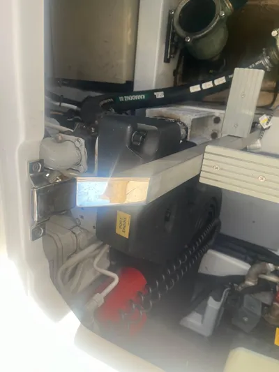  Yacht Photos Pics Engine compartment of 2013 Azimut 40 Flybridge yacht, showcasing mechanical components.