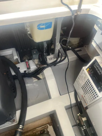  Yacht Photos Pics Engine compartment of 2013 Azimut 40 Flybridge yacht, showing wiring and components.