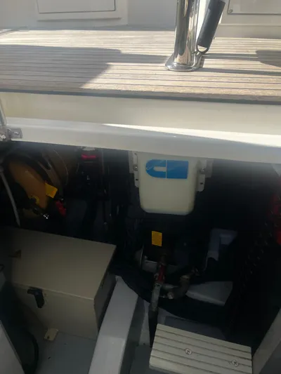  Yacht Photos Pics Engine compartment of 2013 Azimut 40 Flybridge yacht, showcasing mechanical components.