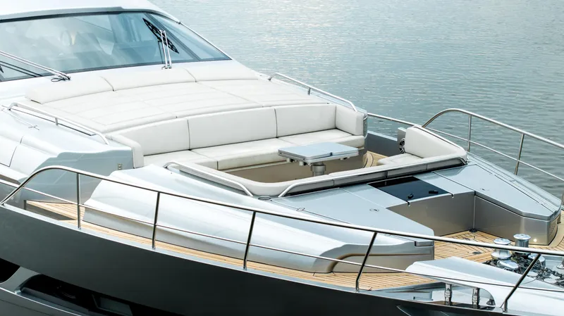 Stallion Yacht Photos Pics Luxury 2022 Pershing 9X yacht with spacious deck and seating area.