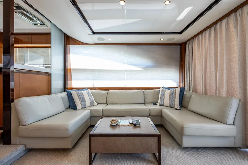 No Vacansea Yacht Photos Pics Luxurious interior of 2016 Princess Flybridge 64 Motor Yacht with elegant seating area.