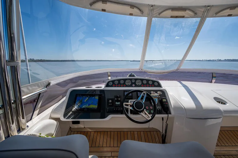 No Vacansea Yacht Photos Pics Helm of 2016 Princess Flybridge 64 Motor Yacht with panoramic sea view.