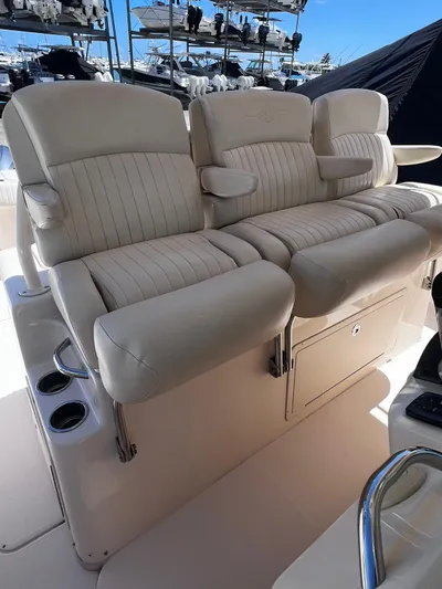  Yacht Photos Pics 2012 Grady-White 366 Canyon boat with beige leather seating.