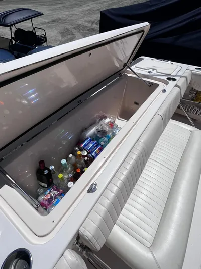 Yacht Photos Pics Grady-White 366 Canyon 2012 boat with open cooler filled with drinks.