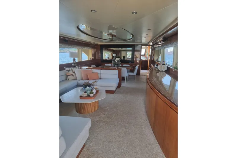  Yacht Photos Pics Luxurious interior of 2011 Falcon 90 yacht with elegant seating and decor.