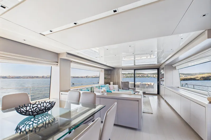  Yacht Photos Pics Luxurious interior of 2018 Sanlorenzo SL86 yacht with panoramic ocean views.