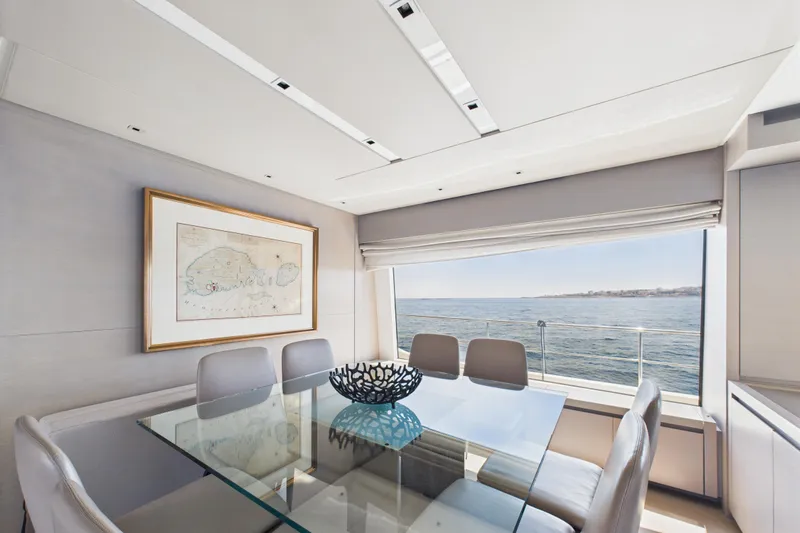  Yacht Photos Pics Luxurious dining area on 2018 Sanlorenzo SL86 yacht with ocean view.