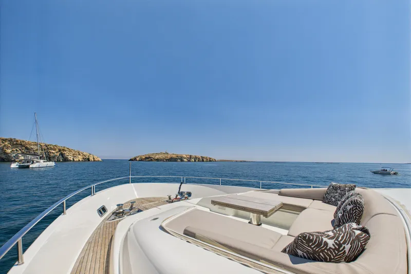  Yacht Photos Pics Luxurious 2018 Sanlorenzo SL86 yacht deck with ocean view and plush seating.