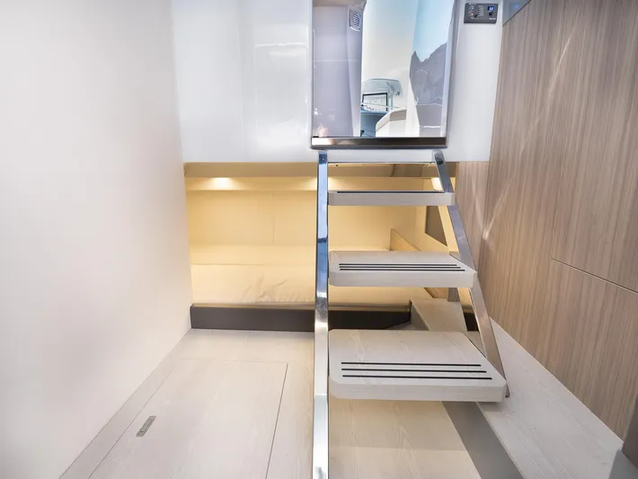  Yacht Photos Pics 2024 Rio Yachts Daytona 35 interior with modern stairs and sleek design.
