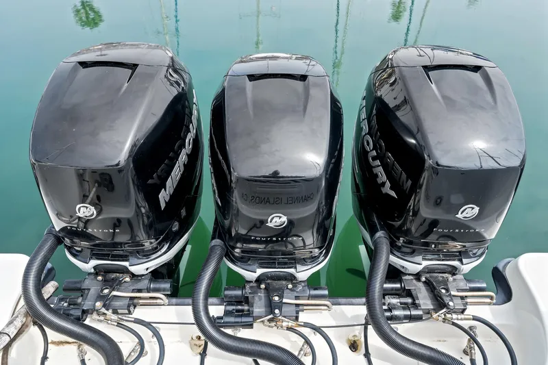  Yacht Photos Pics 2017 Boston Whaler 345 Conquest Pilothouse with triple Mercury outboard engines.