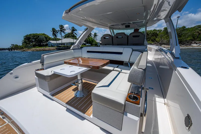 Let It Ride Yacht Photos Pics 2024 Tiara Yachts 38 LS luxury boat with spacious seating and elegant design.